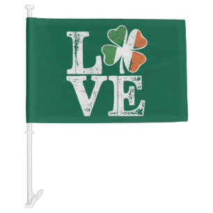 St Patricks Day Love Lucky Irish Shamrock Green Car Flag