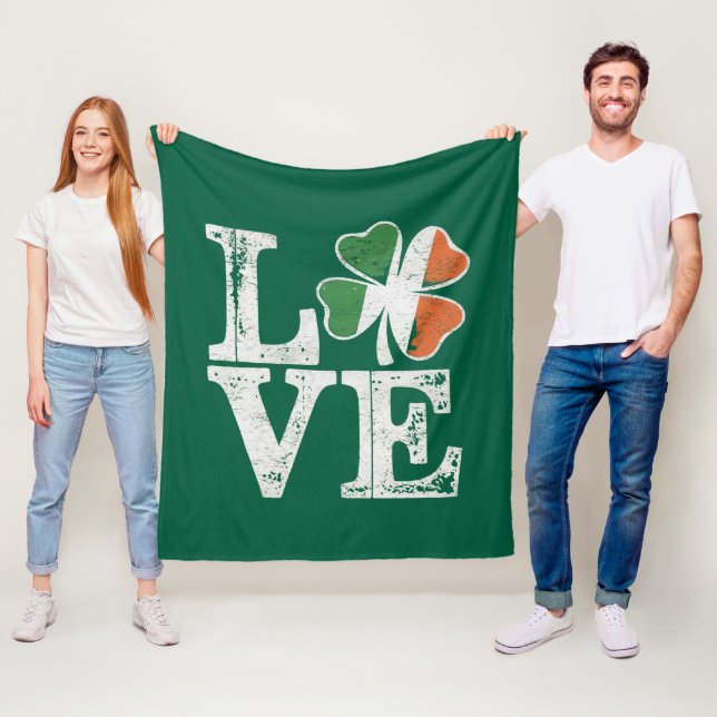 St Patricks Day Love Lucky Irish Shamrock Green  Fleece Blanket (In Situ)