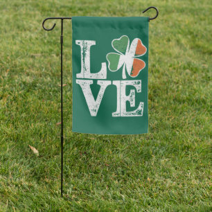 St Patricks Day Love Lucky Irish Shamrock Green Garden Flag