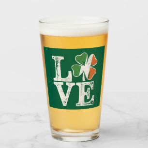 St Patricks Day Love Lucky Irish Shamrock Green  Glass