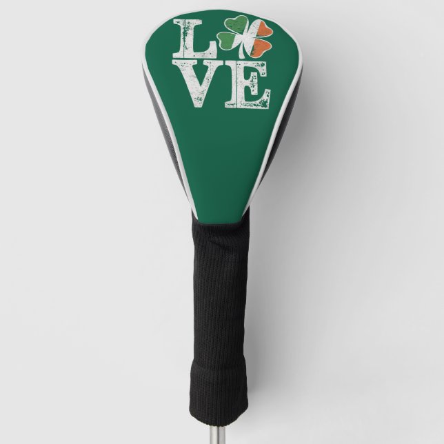 St Patricks Day Love Lucky Irish Shamrock Green  Golf Head Cover (Front)