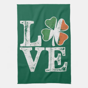 St Patricks Day Love Lucky Irish Shamrock Green Kitchen Towel