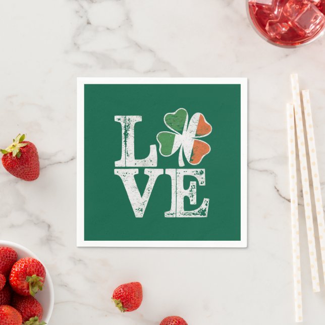 St Patricks Day Love Lucky Irish Shamrock Green  Napkins (Insitu)
