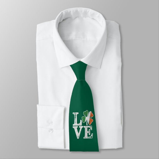 St Patricks Day Love Lucky Irish Shamrock Green  Neck Tie (Tied)