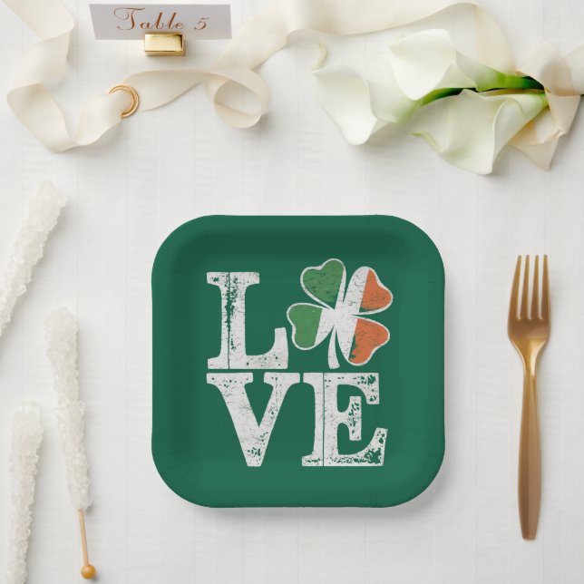 St Patricks Day Love Lucky Irish Shamrock Green  Paper Plates (Wedding)