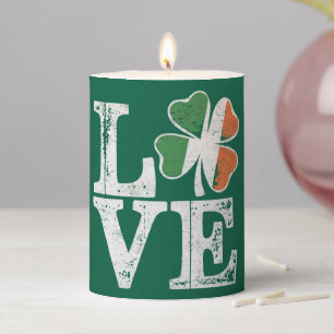 St Patricks Day Love Lucky Irish Shamrock Green  Pillar Candle