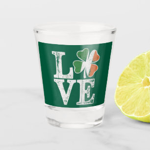St Patricks Day Love Lucky Irish Shamrock Green Shot Glass
