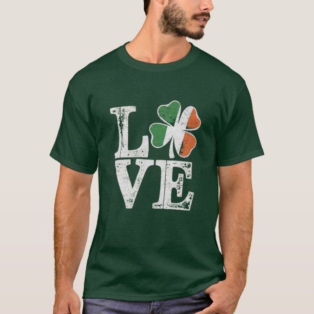 St Patricks Day Love Lucky Irish Shamrock Green  T-Shirt (Front)