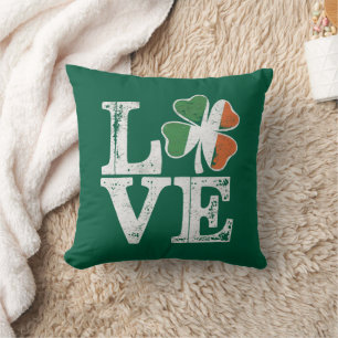 St Patricks Day Love Lucky Irish Shamrock Green Throw Pillow
