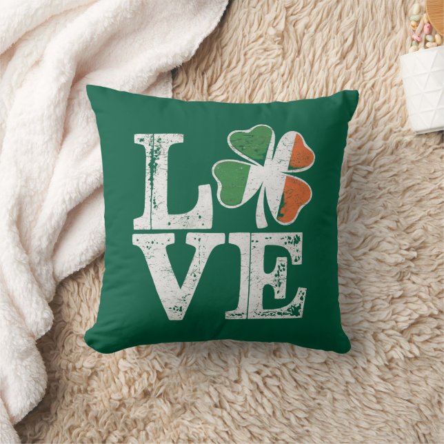 St Patricks Day Love Lucky Irish Shamrock Green  Throw Pillow (Blanket)
