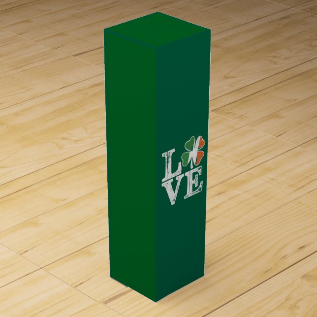 St Patricks Day Love Lucky Irish Shamrock Green  Wine Box (Front)