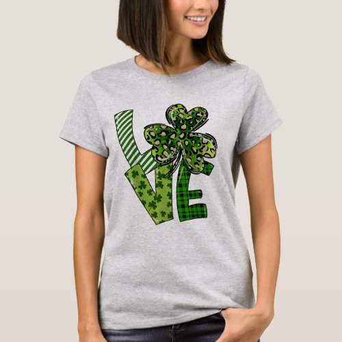 St Patricks Day Love Plaid Shamrock Clover Leaf T_Shirt