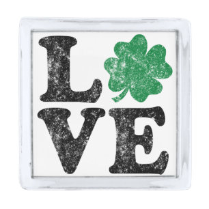 St Patrick's Day LOVE Shamrock Irish Silver Finish Lapel Pin