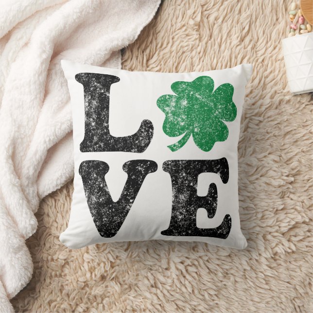St Patrick's Day LOVE Shamrock Irish Throw Pillow (Blanket)