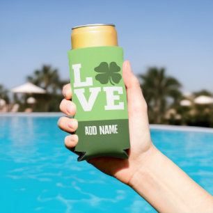 St Patricks Day LOVE with a shamrock Seltzer Can Cooler