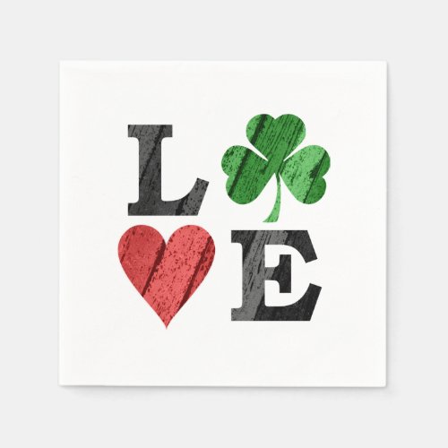 St Patricks Day LOVE with Heart and Shamrock Napkins