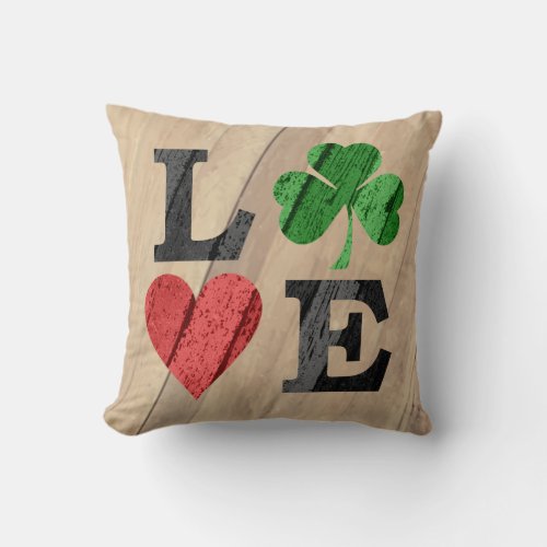 St Patricks Day LOVE with Heart and Shamrock Throw Pillow