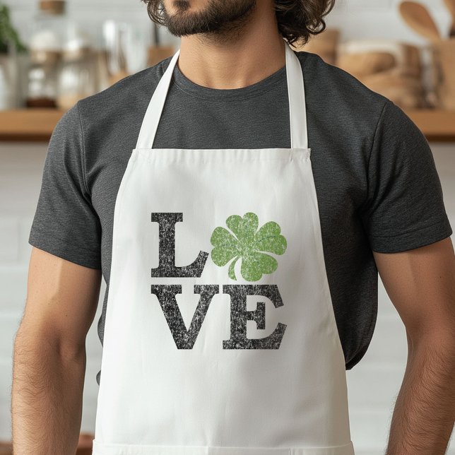 St Patricks Day LOVE with shamrock Adult Apron (St. Patrick's Day Apron)