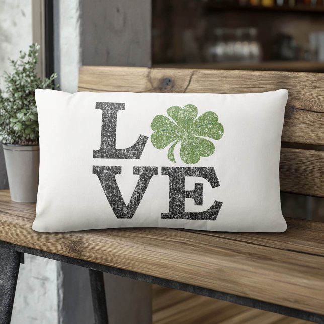 St Patricks Day LOVE with shamrock Lumbar Pillow (Custom Pillow)