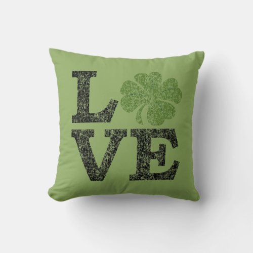 St Patricks Day LOVE with shamrock Throw Pillow