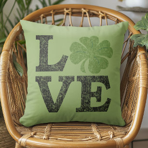 St Patricks Day LOVE with shamrock Throw Pillow