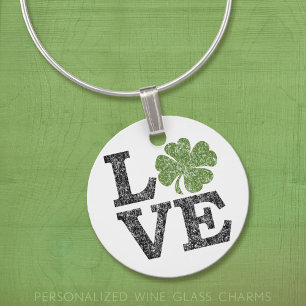 St Patricks Day LOVE with shamrock Wine Glass Charm