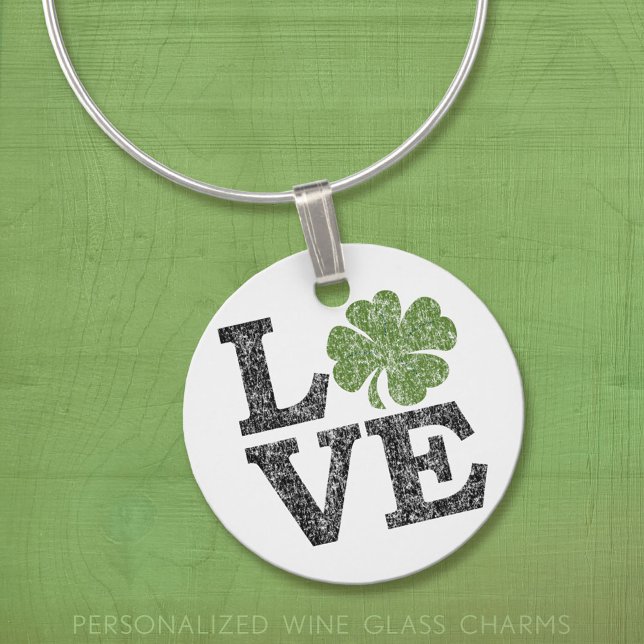 St Patricks Day LOVE with shamrock Wine Glass Charm (Custom Wine Glass Charm)
