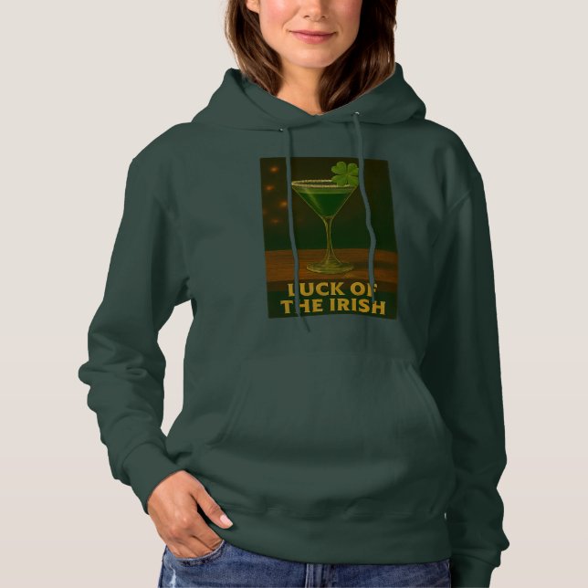 St. Patrick's Day Luck Of The Irish Clover Martini Hoodie (Front)