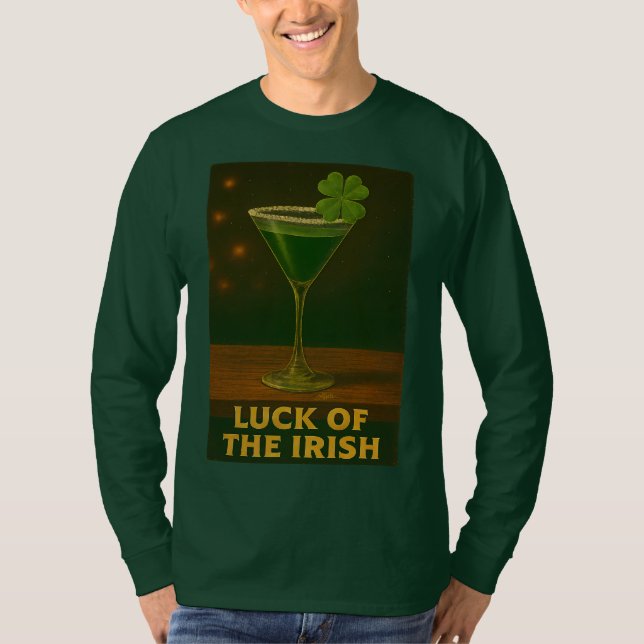 St. Patrick's Day Luck Of The Irish Clover Martini T-Shirt (Front)