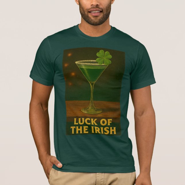 St. Patrick's Day Luck Of The Irish Clover Martini T-Shirt (Front)