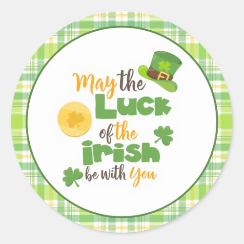 St Patricks Day Luck of the Irish Plaid Classic Round Sticker