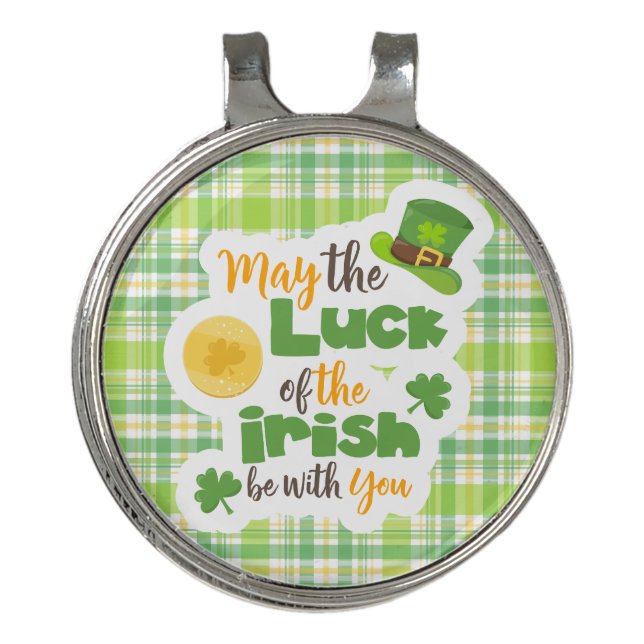 St Patricks Day Luck of the Irish Plaid Golf Hat Clip (Front)