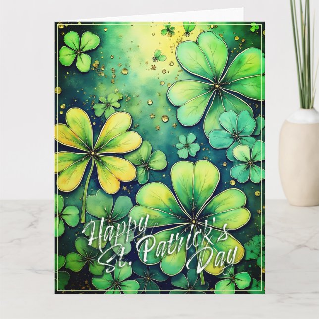 St. Patrick's Day Luck - Watercolor Shamrocks 🍀✨ Card (Front)