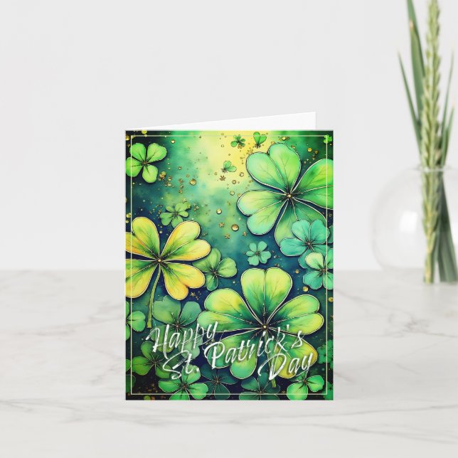 St. Patrick's Day Luck - Watercolor Shamrocks 🍀✨ Card (Front)