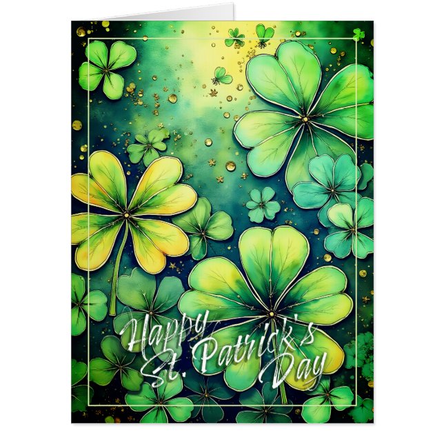 St. Patrick's Day Luck - Watercolor Shamrocks 🍀✨ Card (Front)