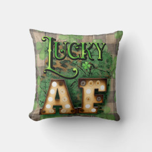 St. Patrick's Day Lucky AF Irish Marquee Lights Throw Pillow