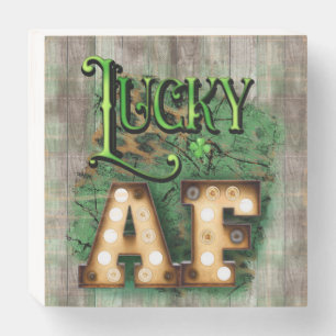 St. Patrick's Day Lucky AF Irish Marquee Lights Wooden Box Sign