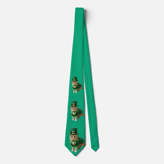 St Patrick's Day Lucky Cat Green  Neck Tie (Front)