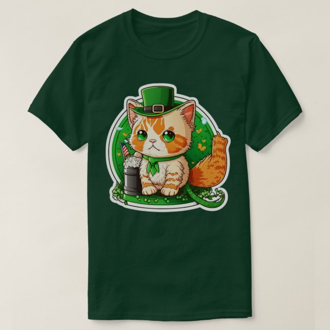 St Patricks Day Lucky Cat T-Shirt (Design Front)