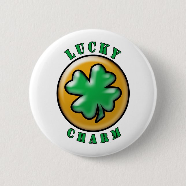 St. Patrick's Day Lucky Charm 4 Leaf Clover Pinback Button (Front)