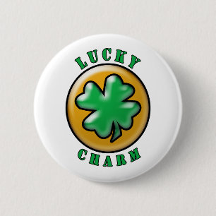 St. Patrick's Day Lucky Charm 4 Leaf Clover Pinback Button