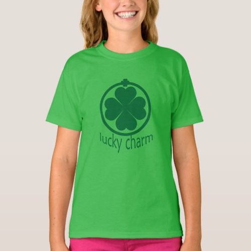 St Patricks Day Lucky Charm Clover Girls T_Shirt