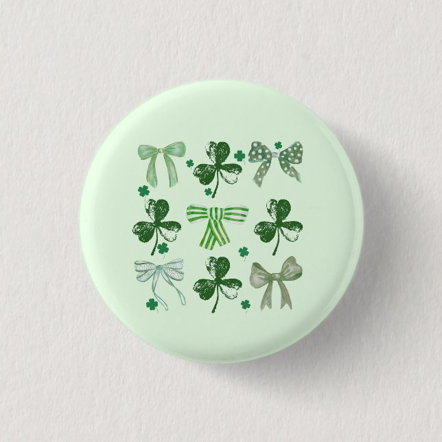 St. Patrick's Day Lucky Clover and Bow Button (Front)