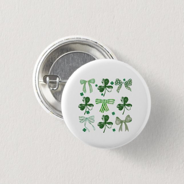 St. Patrick's Day Lucky Clover and Bow Button (Front & Back)