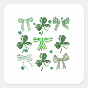 St. Patrick's Day Lucky Clover and Bow Square Sticker