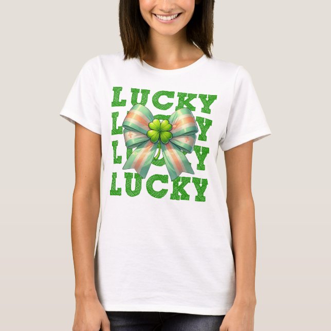 St. Patrick's Day Lucky Clover Bow T-Shirt (Front)