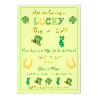 St Patrick's Day Lucky Clover Gender Reveal Invitation