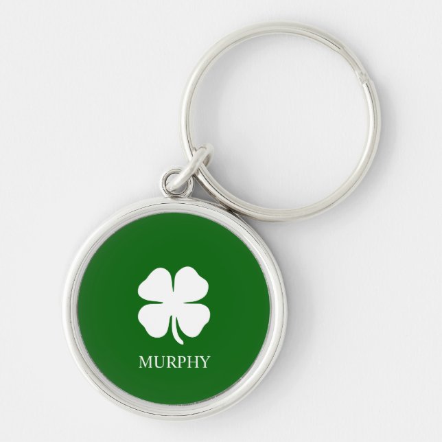 St Patricks Day Lucky Clover Green Irish Shamrock Keychain (Front)