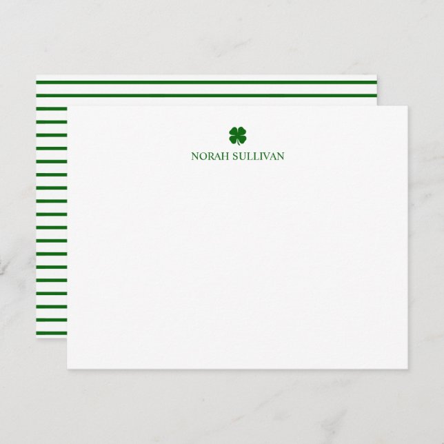  St Patricks Day Lucky Clover Green Stripe Irish Note Card (Front/Back)