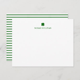 St Patricks Day Lucky Clover Green Stripe Irish Note Card